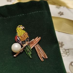 Vintage parrot pearl brooch